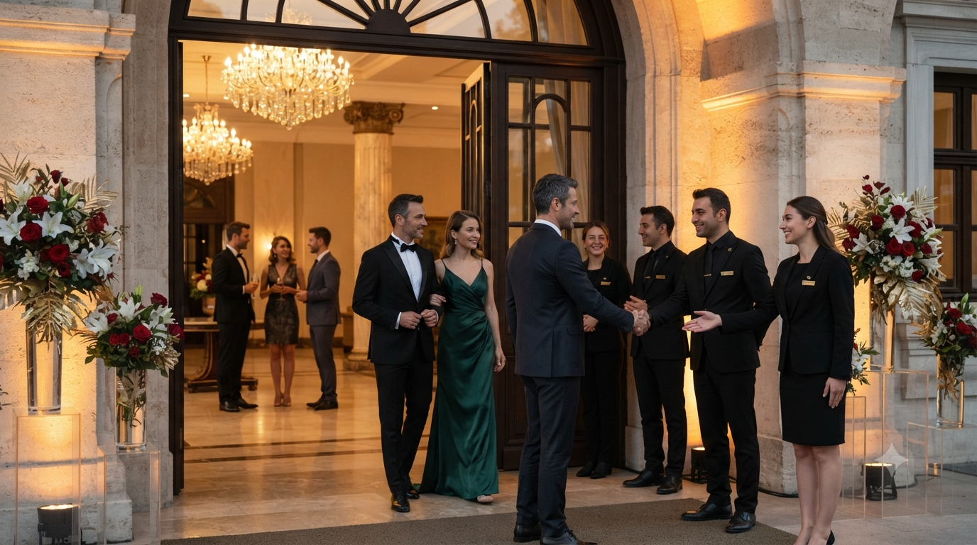 Ambiyans şovları ile giriş alanında atmosfer oluşturan konsept performans ekibi