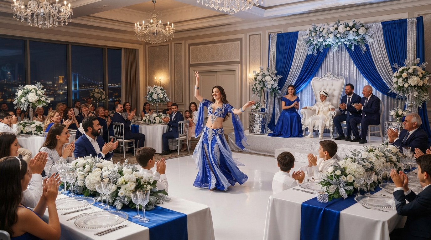 Sünnet düğünü dansöz gösterisi için hazırlanan sahne ve pist alanı