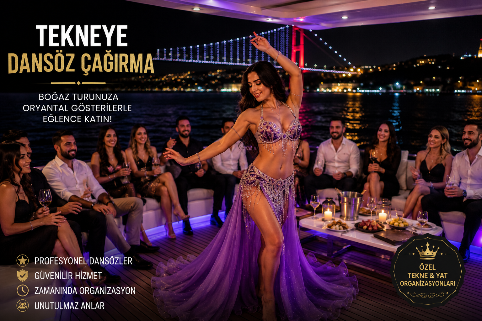 Tekne daveti dansöz kiralama için teknede oryantal sahne gösterisi